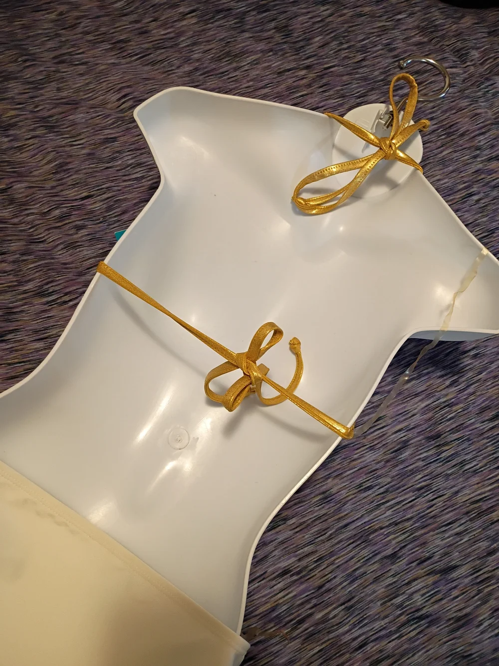 PLAYBOY White One-Piece Swimsuit with Gold Trim and Crystal Bunny